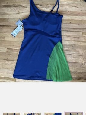Brandon Maxwell Blue and Green Asymmetrical Pleated Mini Dress